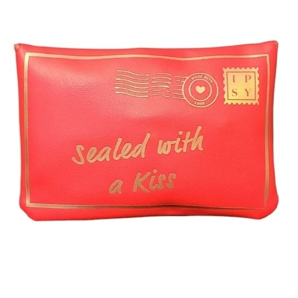 ipsy Handbags - lpsy Sealed With A Kiss Red and Gold Envelop Makeup Bag NWOT